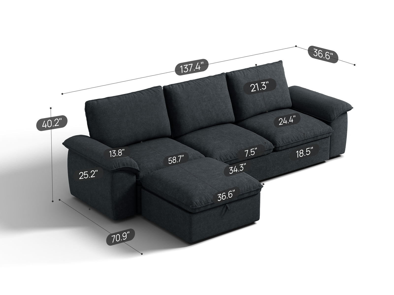 SOMA Retreat II 4 Seat L - shaped, with Hidden One - pull Guest Bed | Nap Armrests