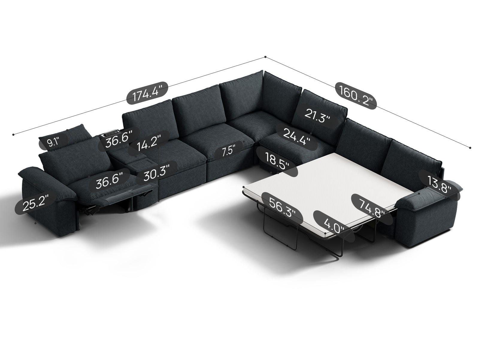 SOMA Oasis I 7 Seat V - shaped Versatile Recliner, with Hidden Sofa Bed | Nap Armrests