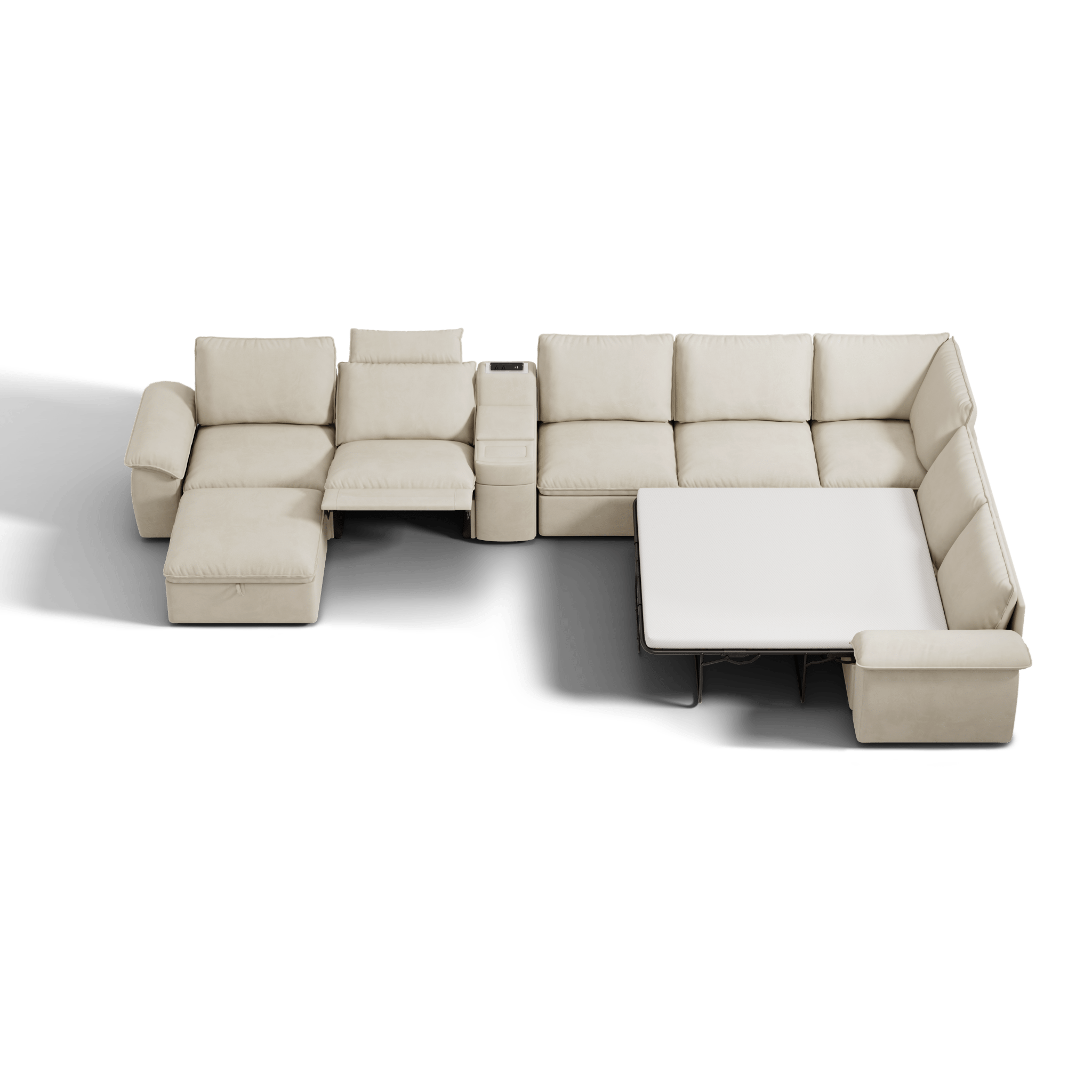 SOMA Oasis I 8 Seat L - shaped Versatile Recliner, with Hidden Sofa Bed | Nap Armrests