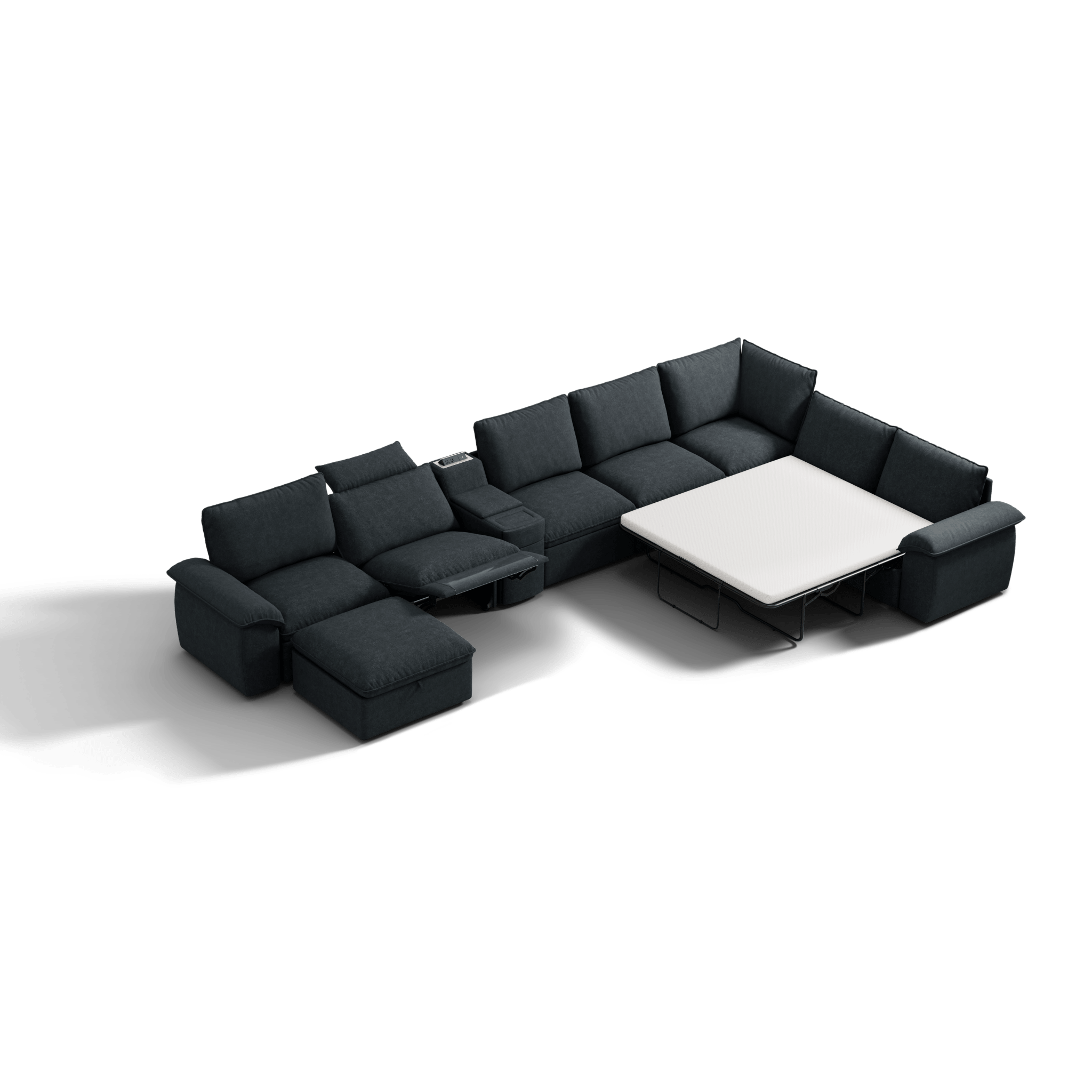 SOMA Oasis I 8 Seat L - shaped Versatile Recliner, with Hidden Sofa Bed | Nap Armrests