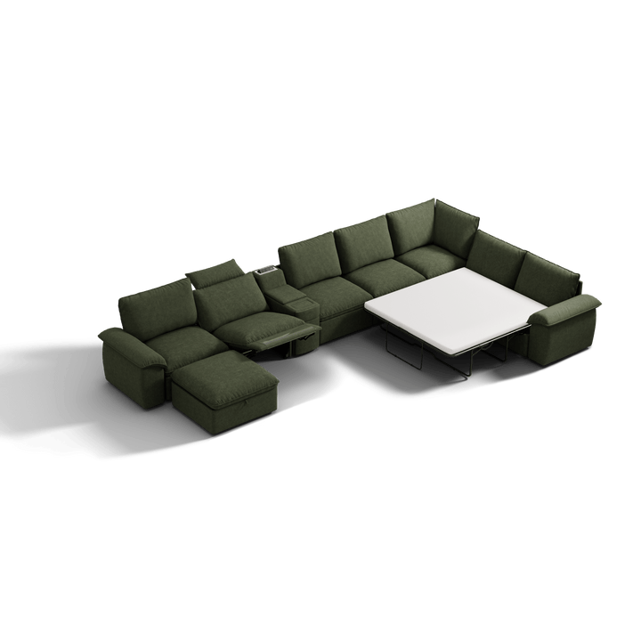 SOMA Oasis I 8 Seat L - shaped Versatile Recliner, with Hidden Sofa Bed | Nap Armrests