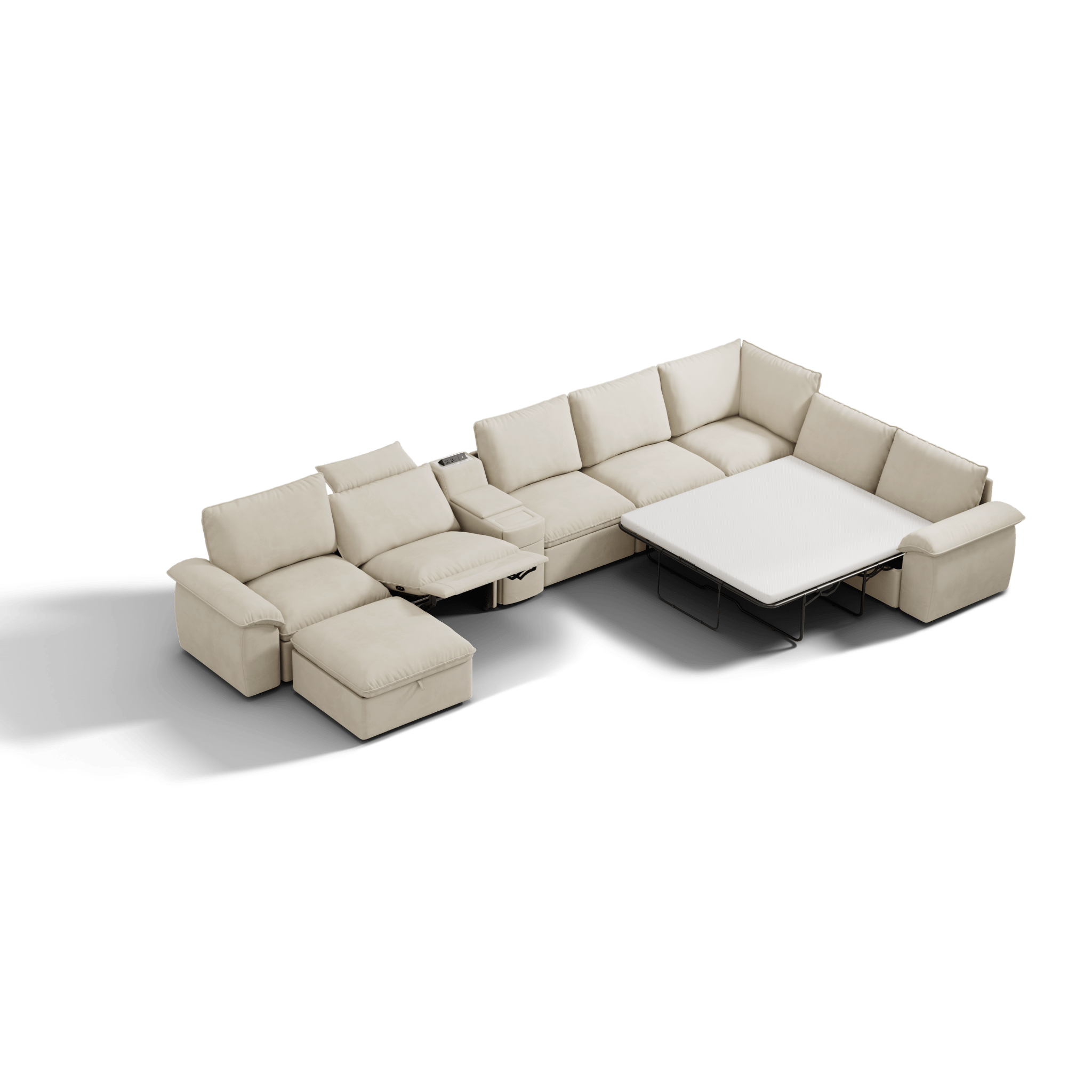 SOMA Oasis I 8 Seat L - shaped Versatile Recliner, with Hidden Sofa Bed | Nap Armrests