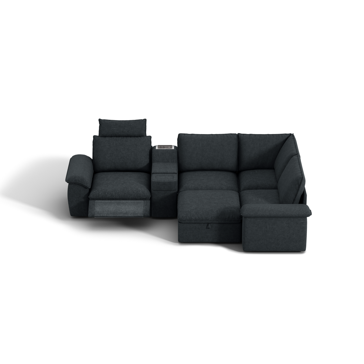 SOMA Prestige 5 Seat L-shaped, with Recliner & Power Console | Nap Armrests