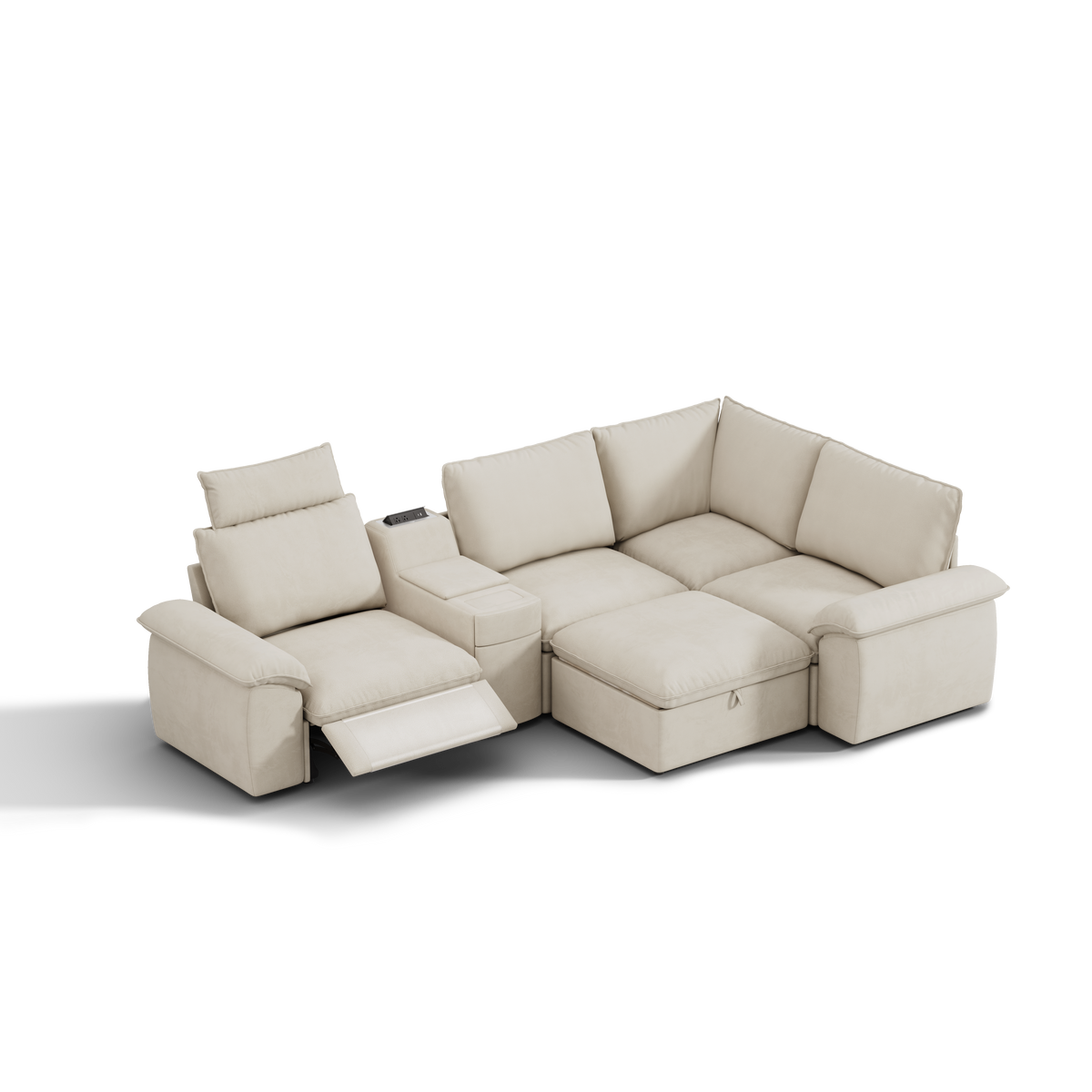 SOMA Prestige 5 Seat L-shaped, with Recliner & Power Console | Nap Armrests