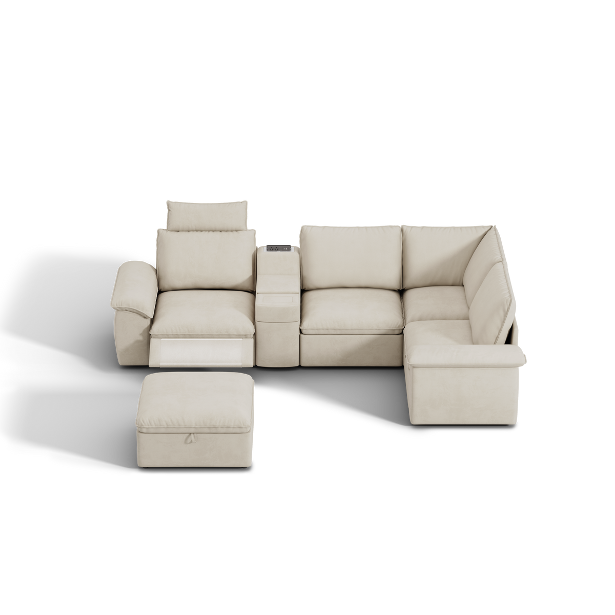 SOMA Prestige 5 Seat L-shaped, with Recliner & Power Console | Nap Armrests