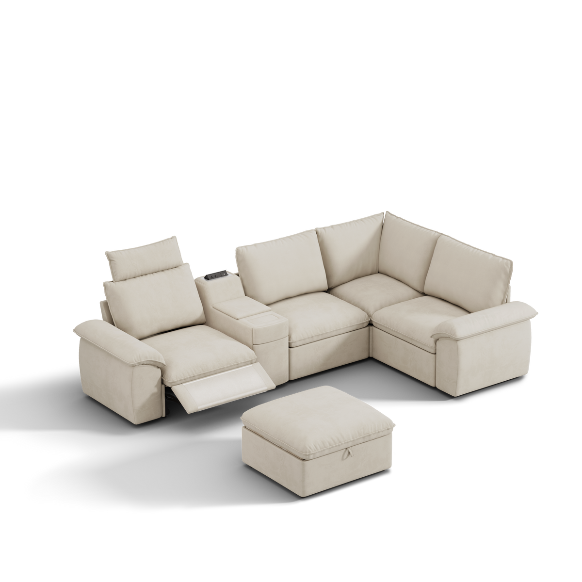 SOMA Prestige 5 Seat L-shaped, with Recliner & Power Console | Nap Armrests