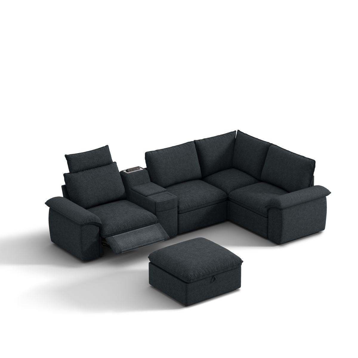 SOMA Prestige 5 Seat L-shaped, with Recliner & Power Console | Nap Armrests