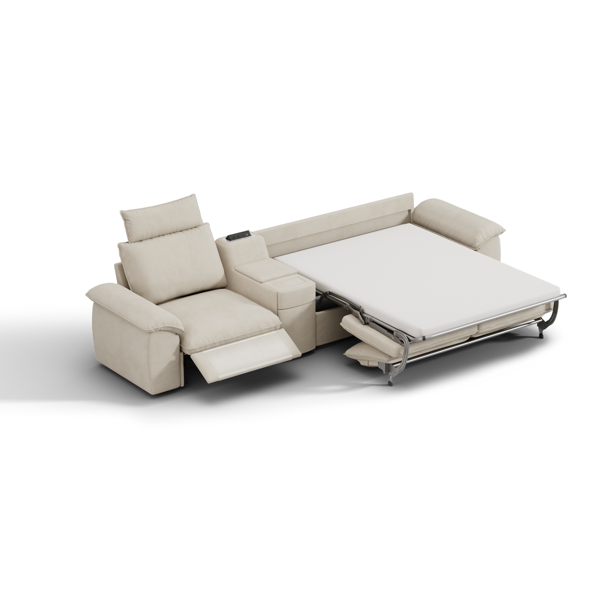 SOMA Oasis II 3 Seat Electric Sofa & Power Console, with Hidden One-pull Sofa Bed | Nap Armrests