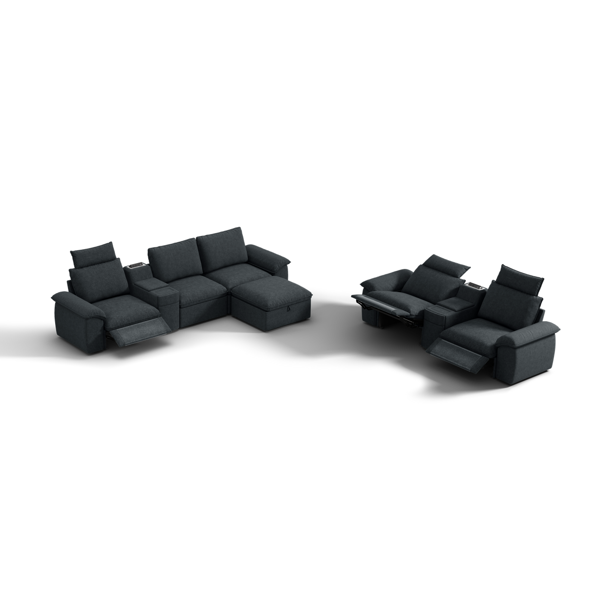 SOMA Bundles 6 Seat with 2 Recliners & 2 Power Consoles for Guest Room | Nap Armrests