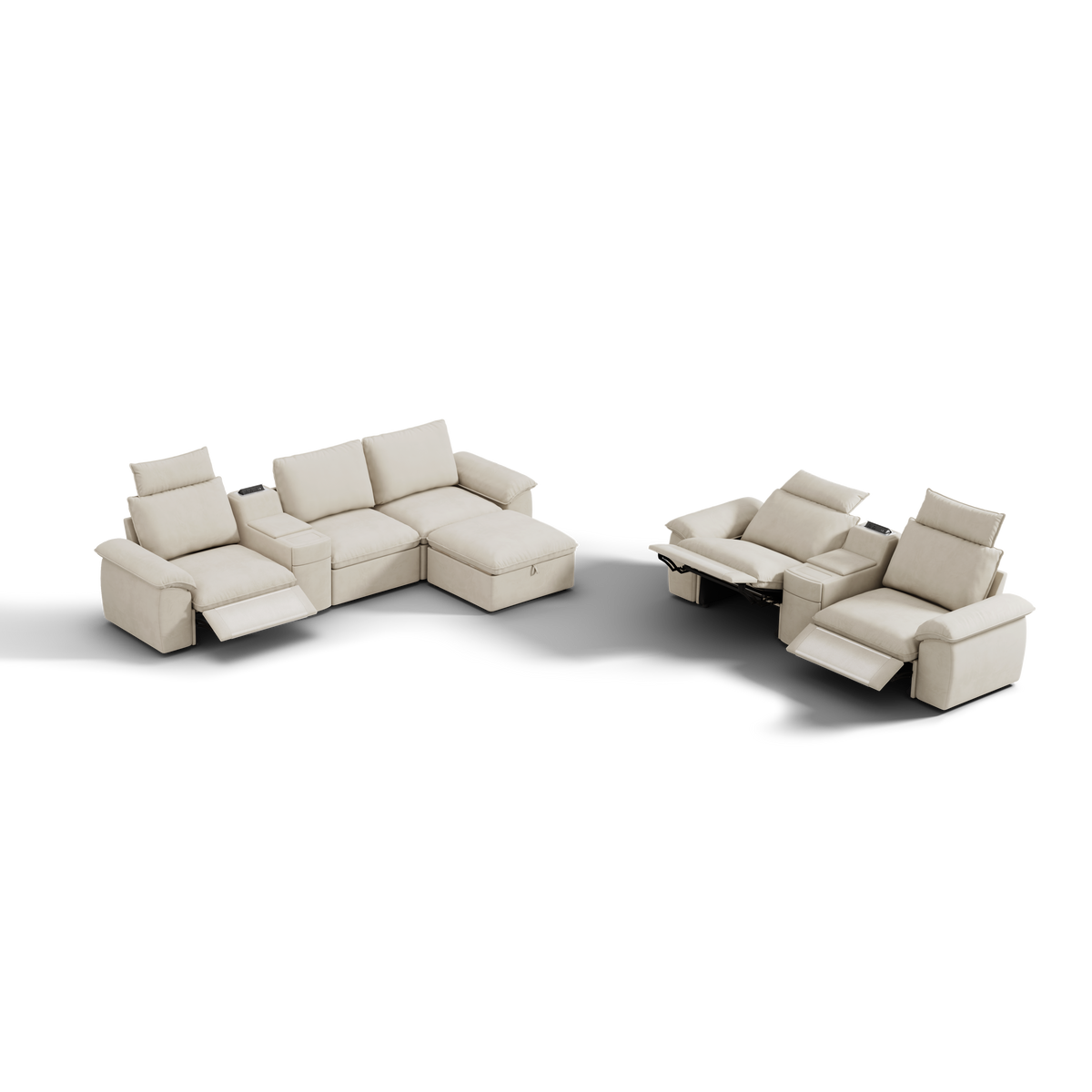 SOMA Bundles 6 Seat with 2 Recliners & 2 Power Consoles for Guest Room | Nap Armrests