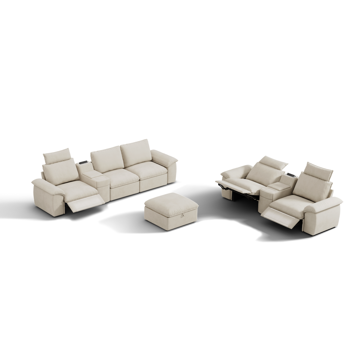 SOMA Bundles 6 Seat with 2 Recliners & 2 Power Consoles for Guest Room | Nap Armrests