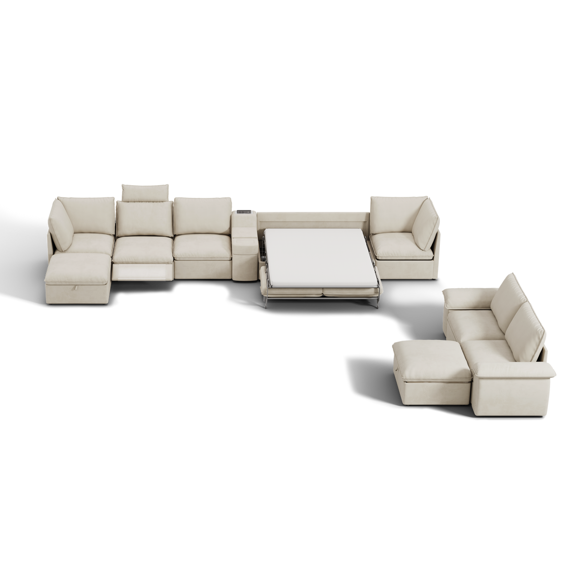 SOMA Bundles 7 Seat Recliner & Power Console, with Hidden One-Pull Sofa Bed | Nap Armrests