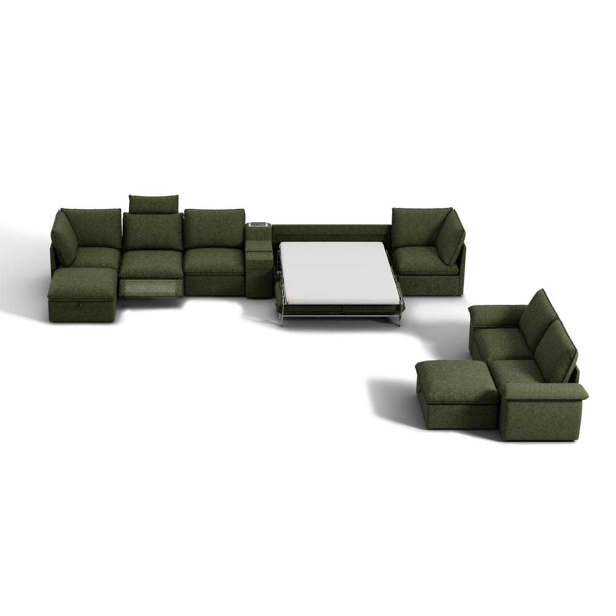 SOMA Bundles 7 Seat Recliner & Power Console, with Hidden One-Pull Sofa Bed | Nap Armrests