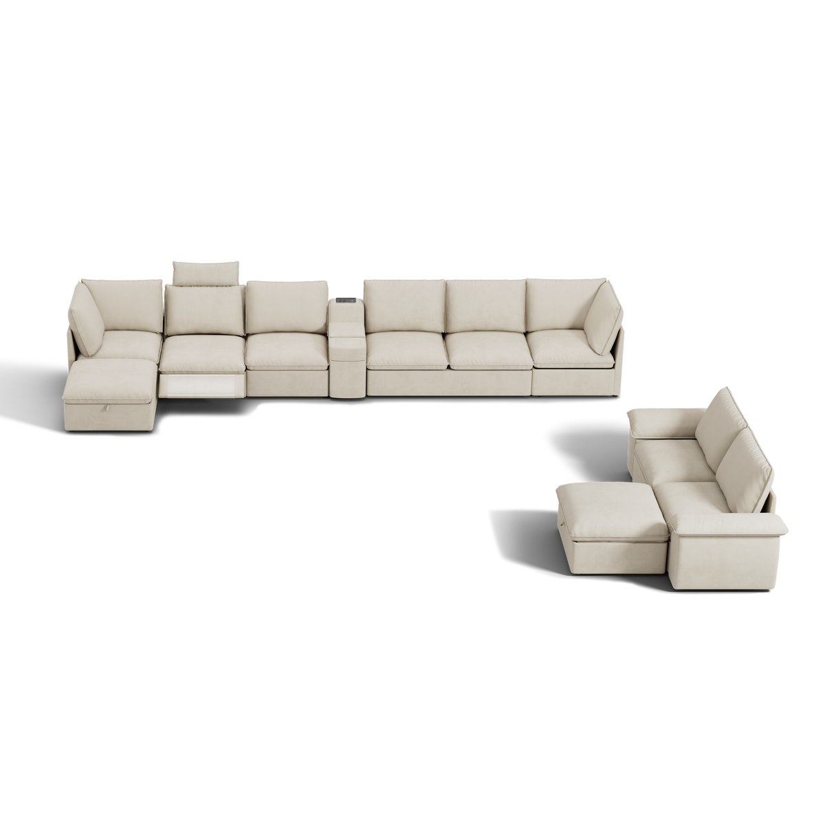 SOMA Bundles 7 Seat Recliner & Power Console, with 2IN1 Hidden Sleeper Sofa Bed | Nap Armrests