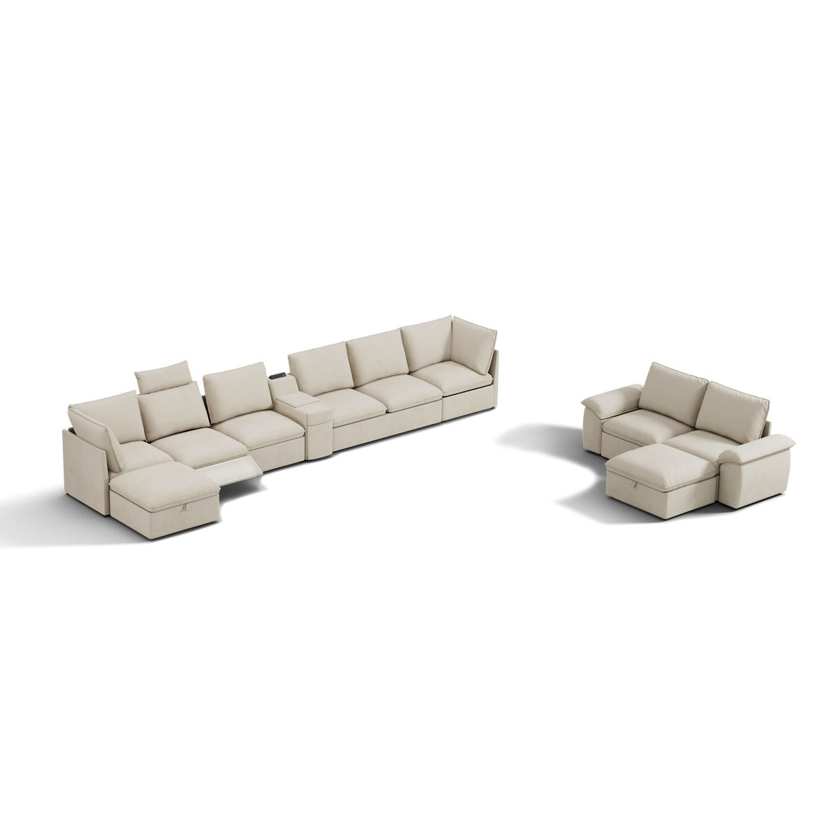 SOMA Bundles 7 Seat Recliner & Power Console, with 2IN1 Hidden Sleeper Sofa Bed | Nap Armrests