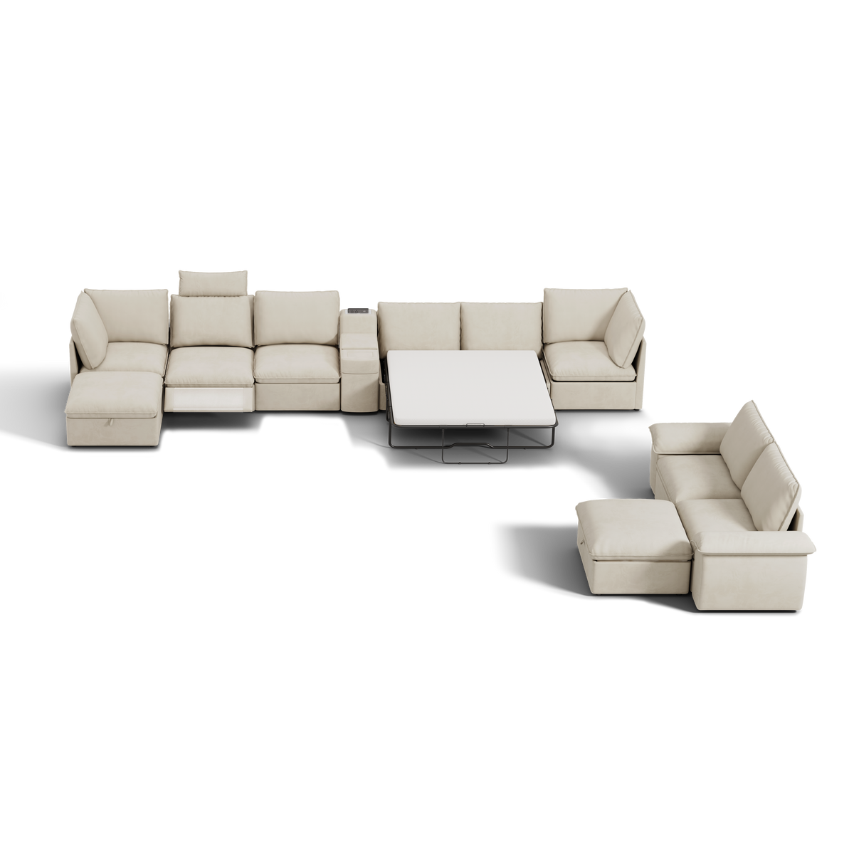 SOMA Bundles 7 Seat Recliner & Power Console, with 2IN1 Hidden Sleeper Sofa Bed | Nap Armrests