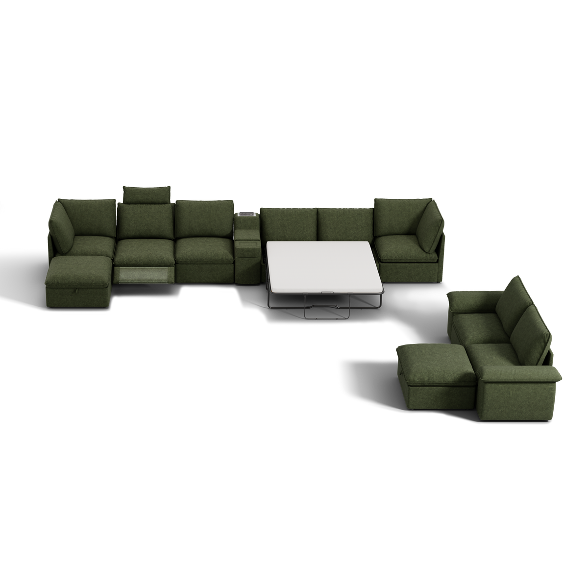 SOMA Bundles 7 Seat Recliner & Power Console, with 2IN1 Hidden Sleeper Sofa Bed | Nap Armrests