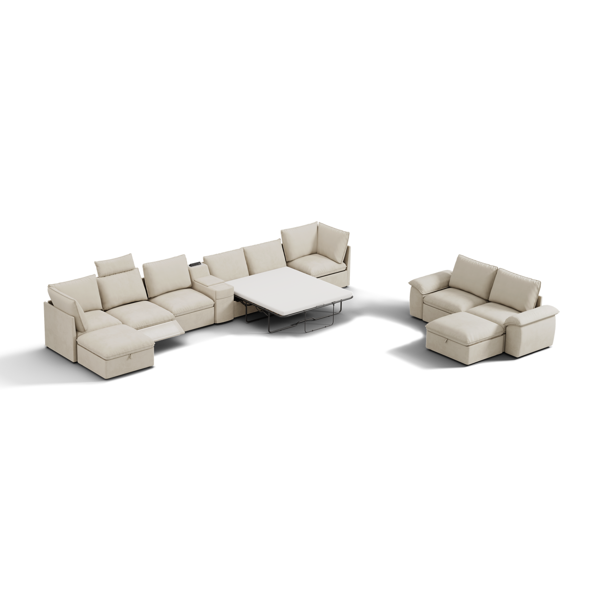 SOMA Bundles 7 Seat Recliner & Power Console, with 2IN1 Hidden Sleeper Sofa Bed | Nap Armrests