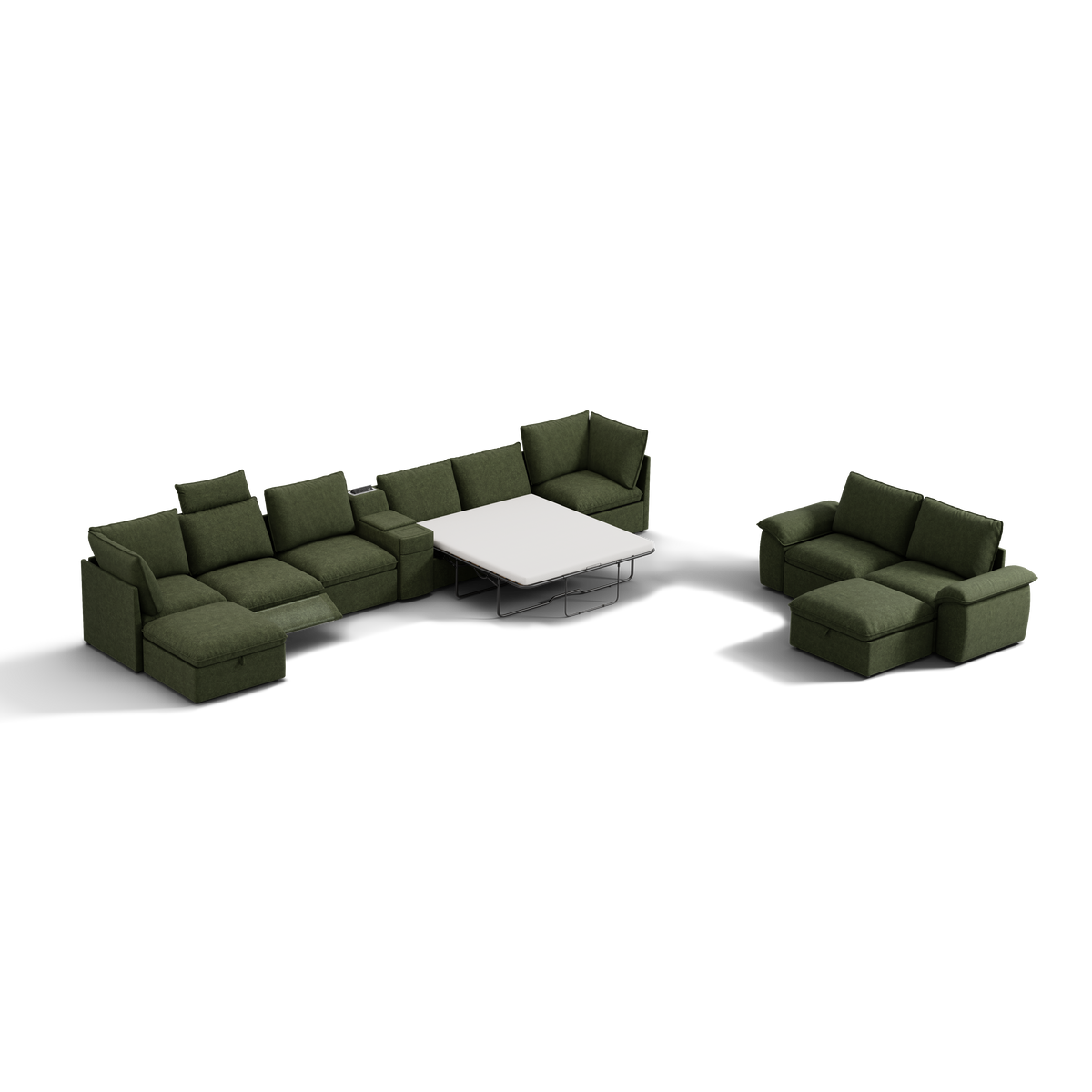 SOMA Bundles 7 Seat Recliner & Power Console, with 2IN1 Hidden Sleeper Sofa Bed | Nap Armrests