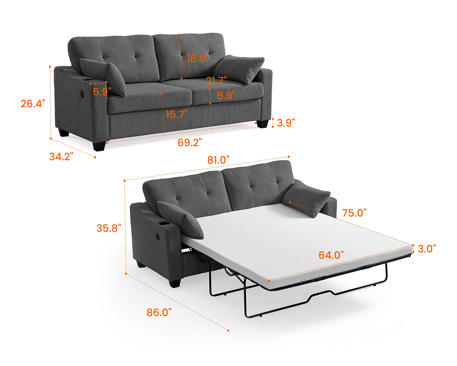 CURLIN 2IN1 Pull Out Sofa Bed Queen Size
