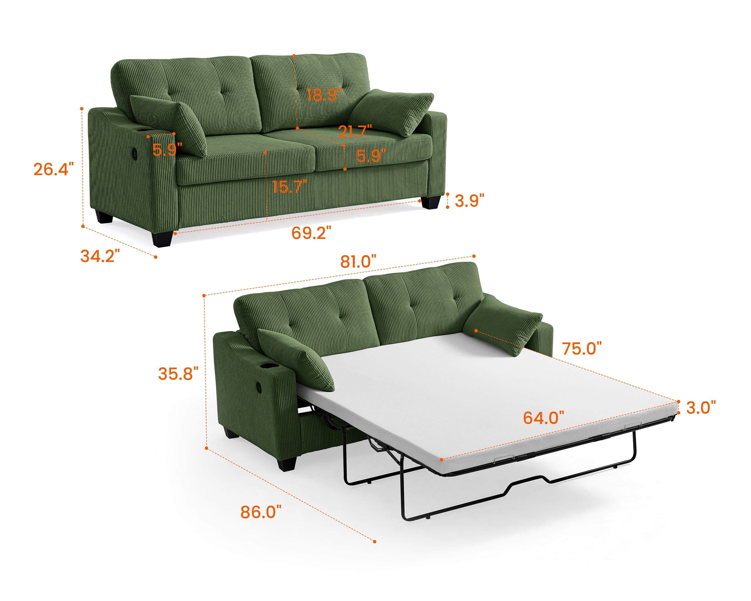 CURLIN 2IN1 Pull Out Sofa Bed Queen Size