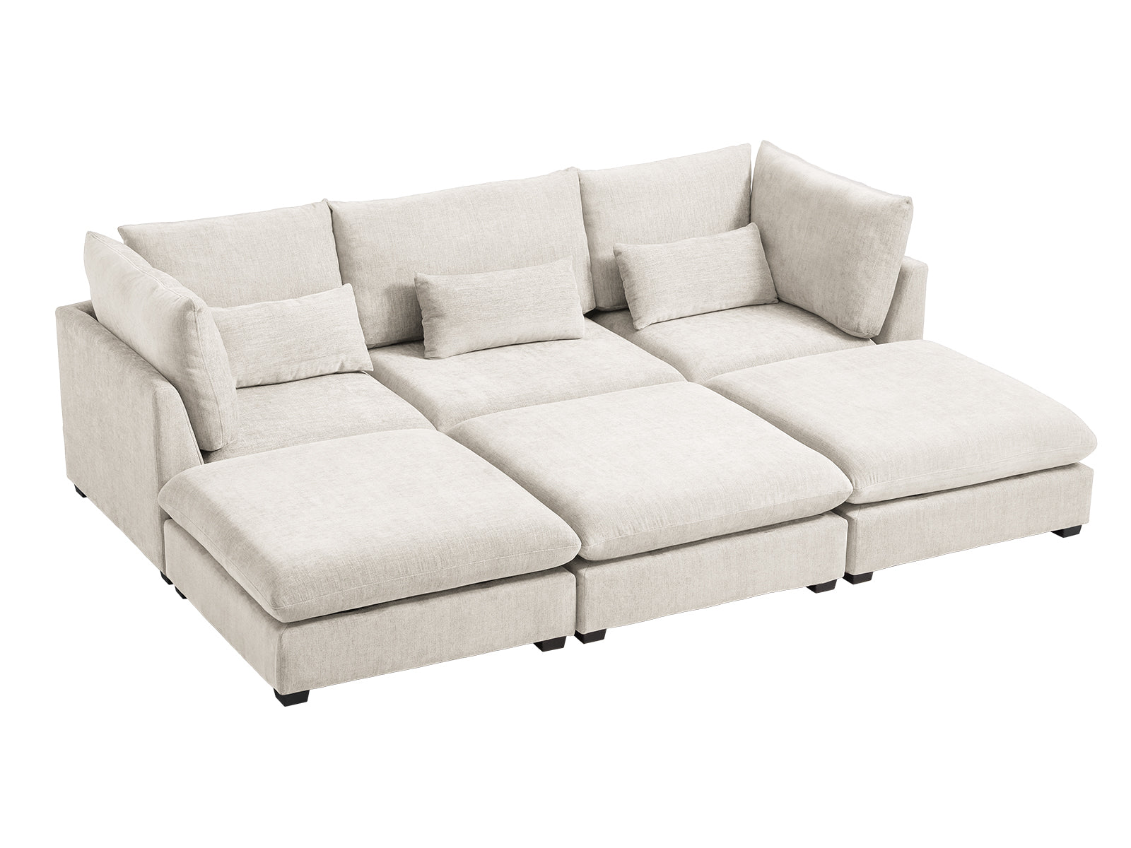 MONARCA Chenille 3 Seats with 3 Ottomans