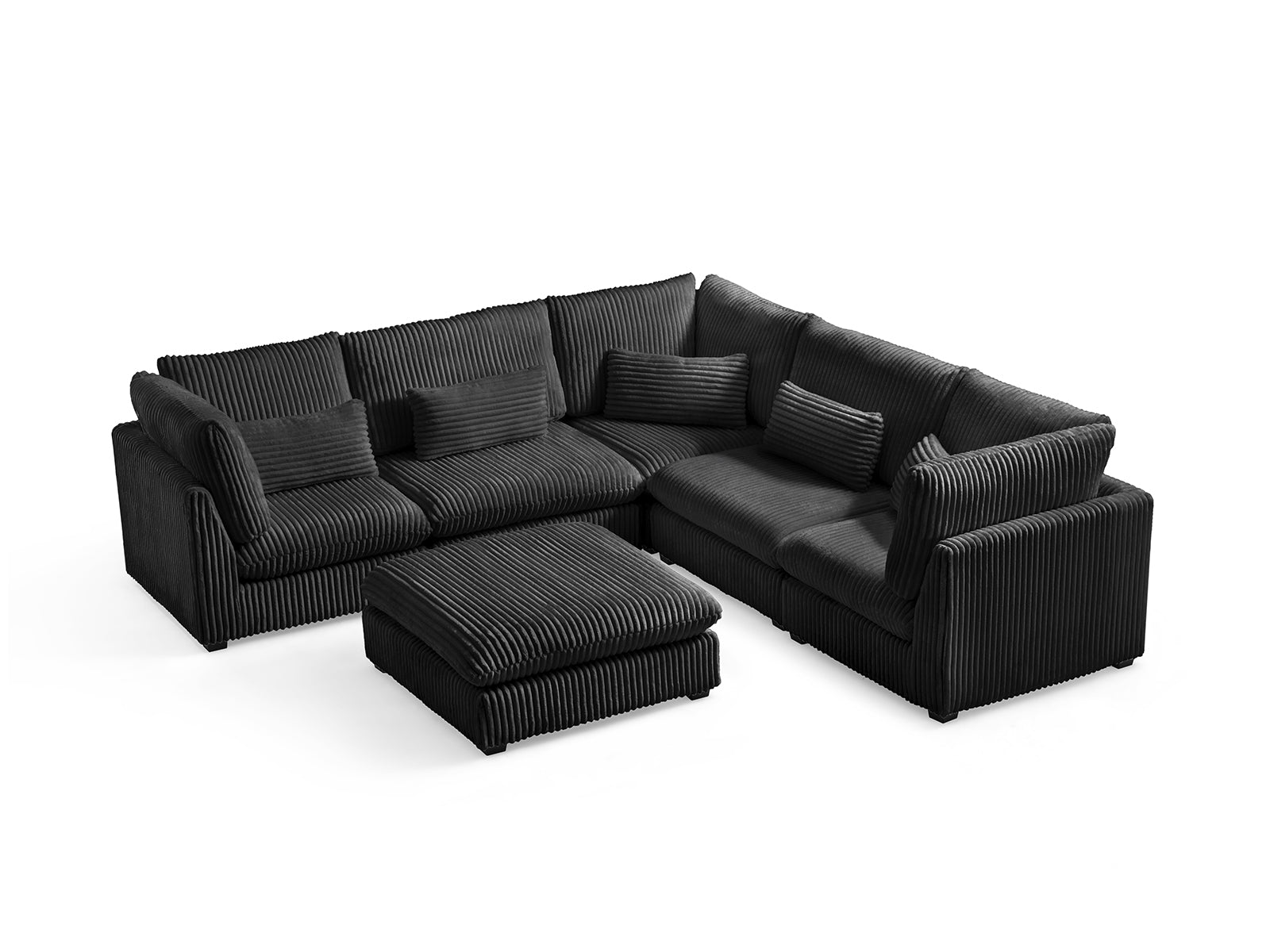 MONARCA Fluffy Corduroy 4 Seats with Corner & Ottoman