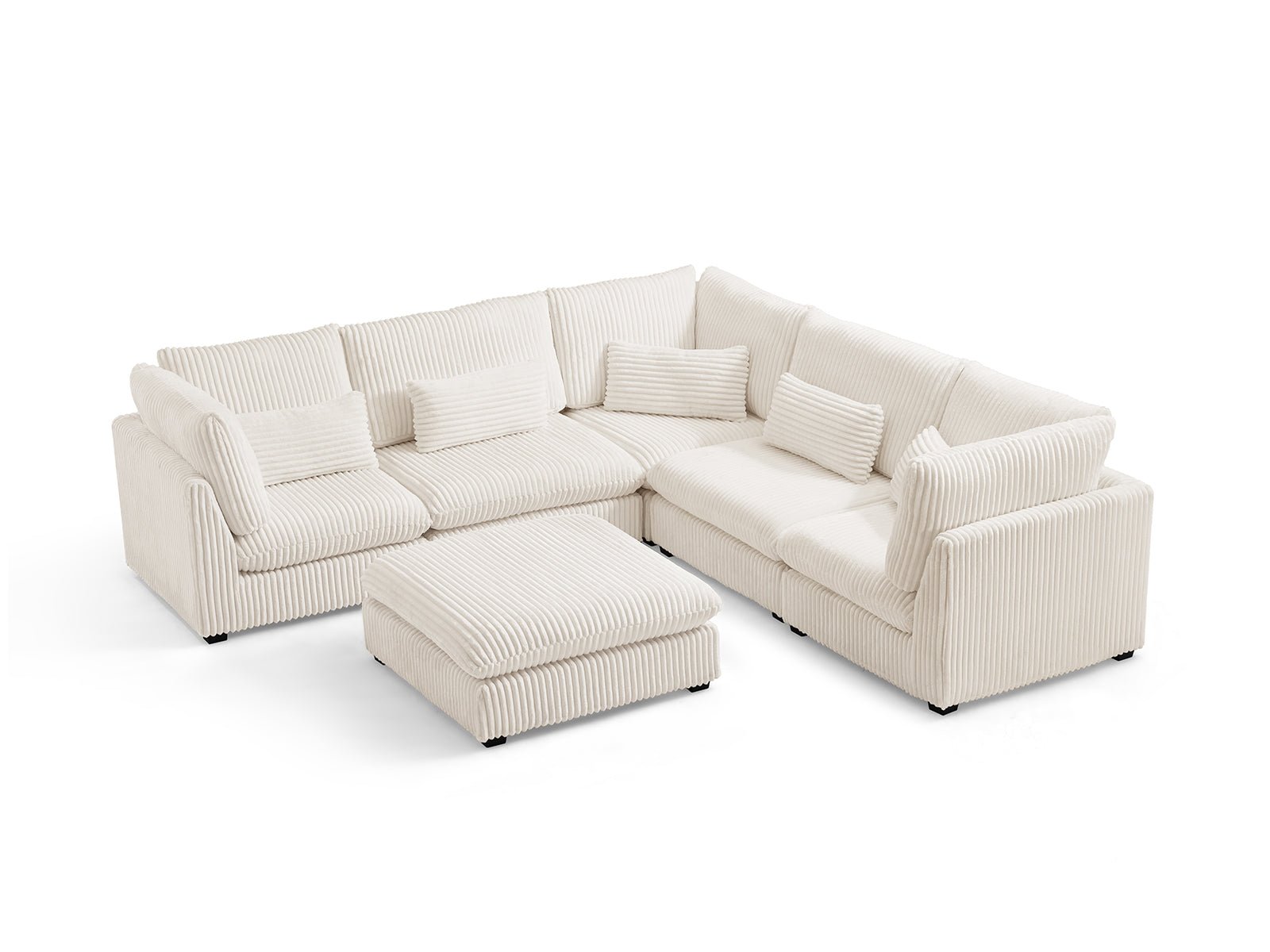MONARCA Fluffy Corduroy 4 Seats with Corner & Ottoman
