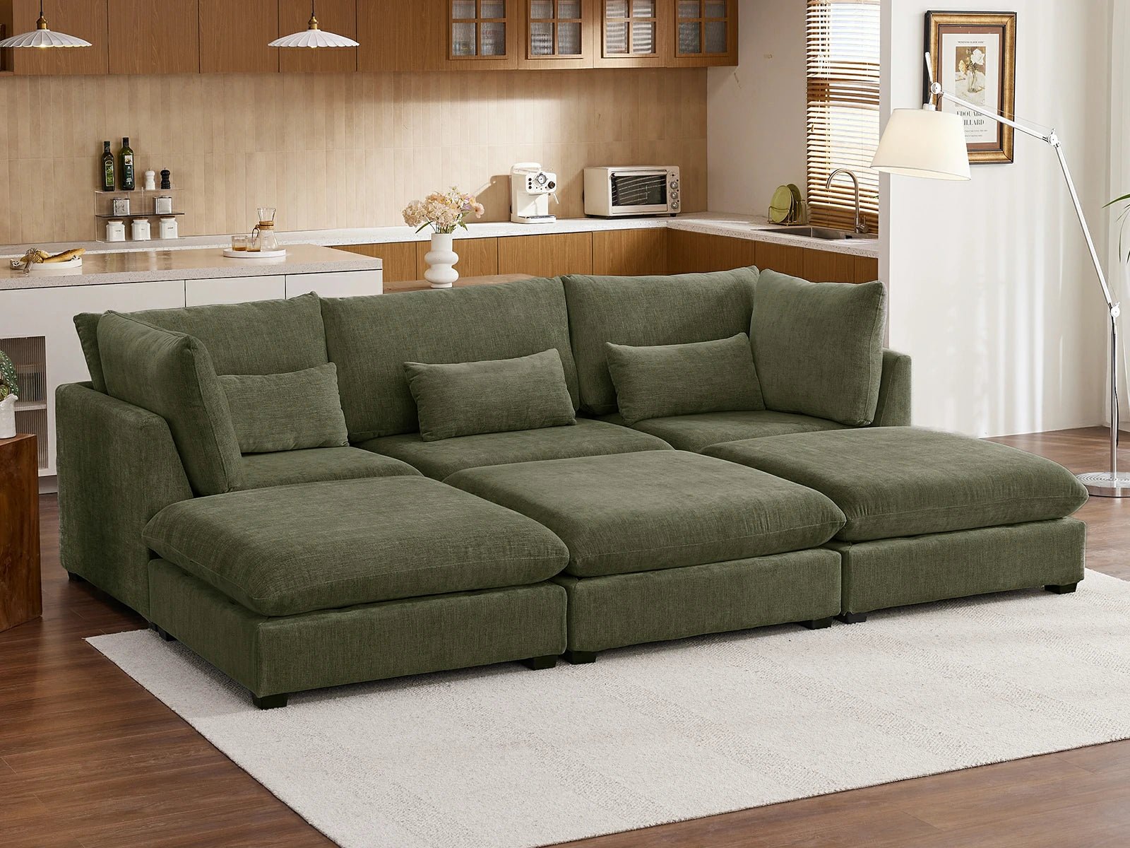 MONARCA Chenille 3 Seats with 3 Ottomans