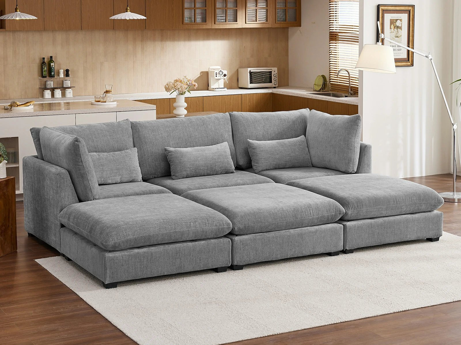 MONARCA Chenille 3 Seats with 3 Ottomans