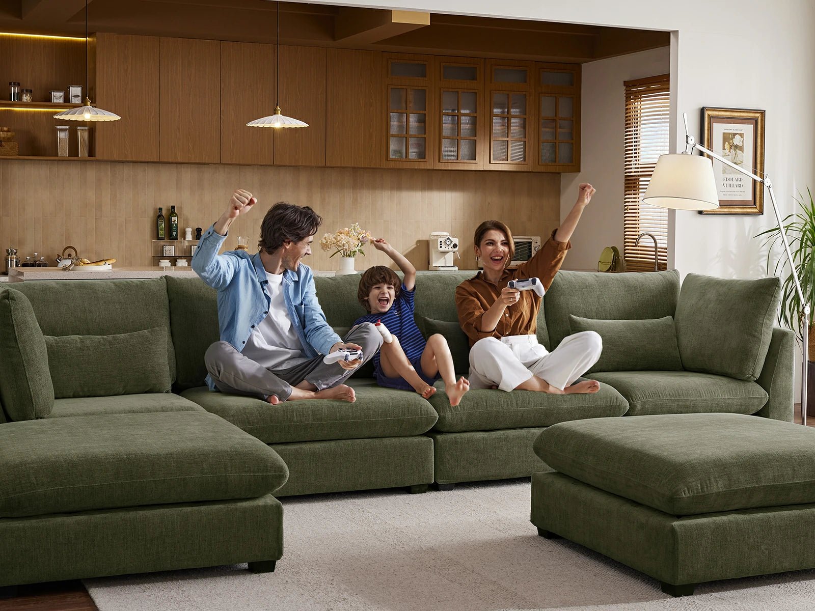 MONARCA Chenille 3 Seats with 3 Ottomans