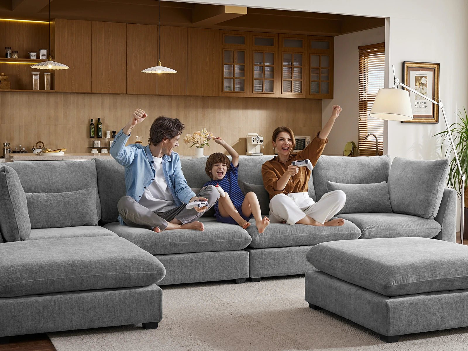 MONARCA Chenille 3 Seats with 3 Ottomans