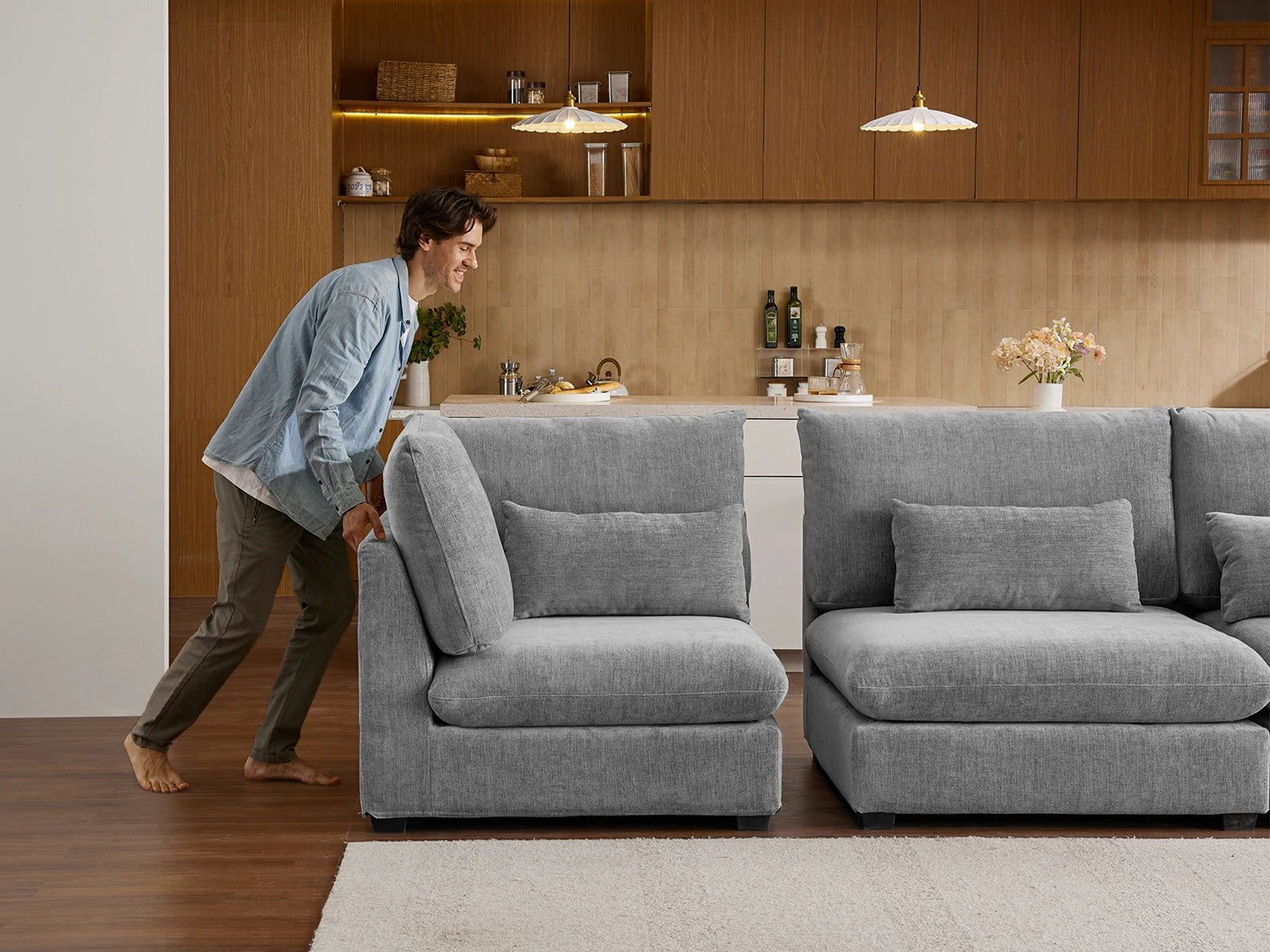 MONARCA Chenille 3 Seats with 3 Ottomans