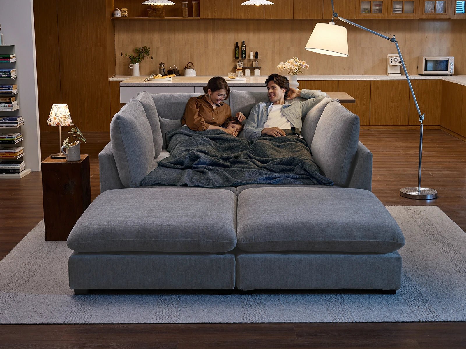 MONARCA Chenille 3 Seats with 3 Ottomans