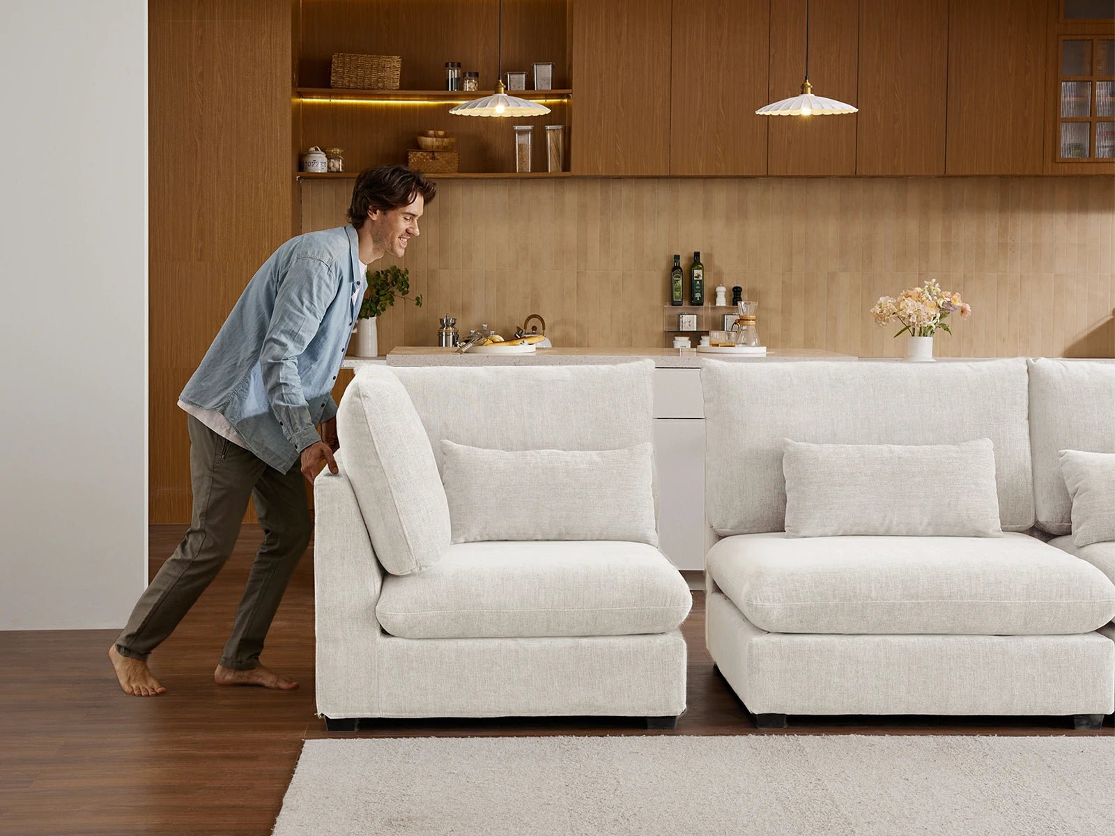 MONARCA Chenille 3 Seats with 3 Ottomans