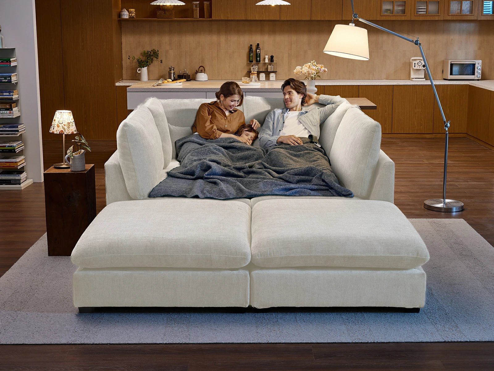 MONARCA Chenille 3 Seats with 3 Ottomans