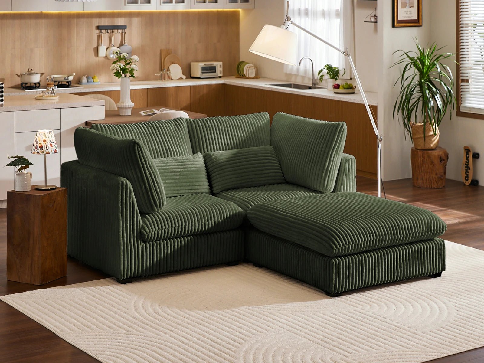 MONARCA Fluffy Corduroy 2 Seats with Ottoman