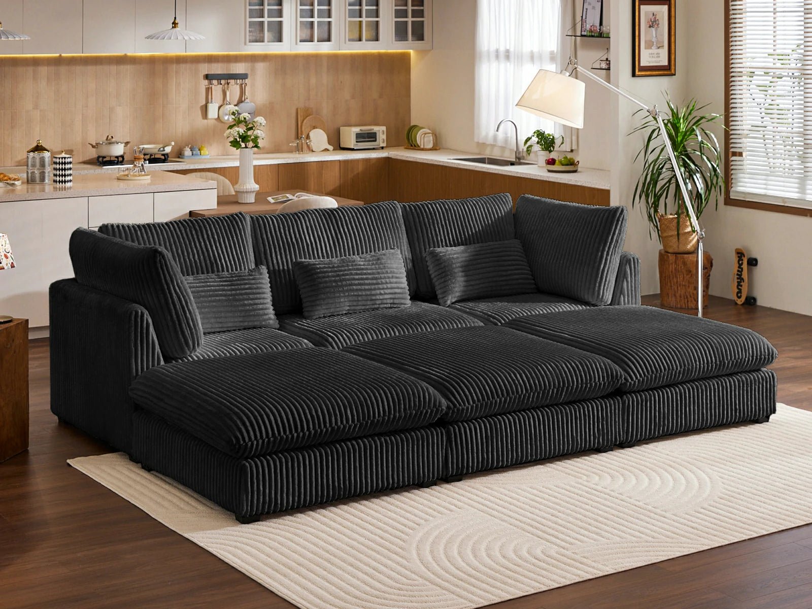 MONARCA Fluffy Corduroy 3 Seats with 3 Ottomans