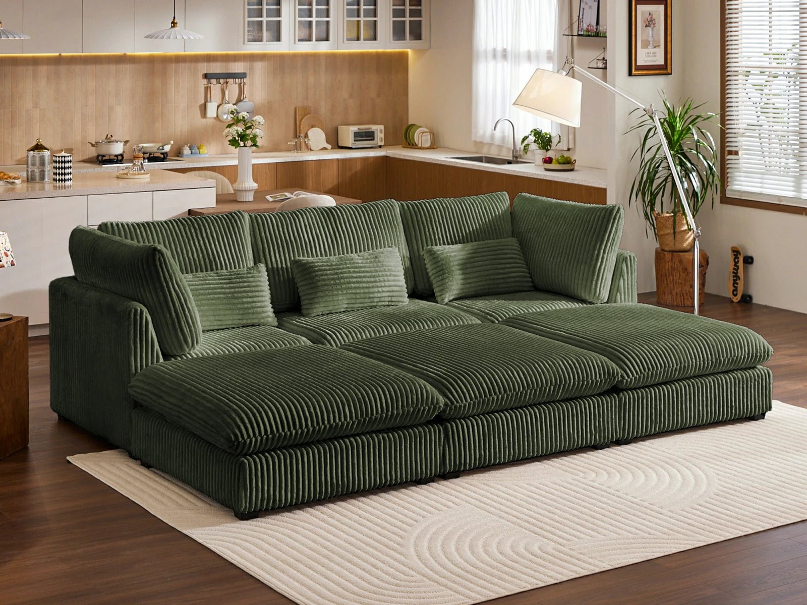 MONARCA Fluffy Corduroy 3 Seats with 3 Ottomans