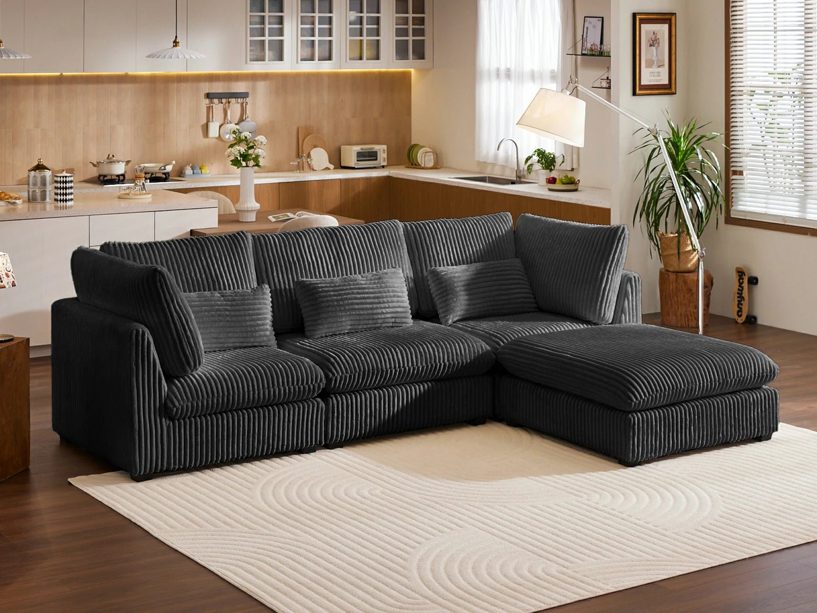 MONARCA Fluffy Corduroy 3 Seats with Ottoman