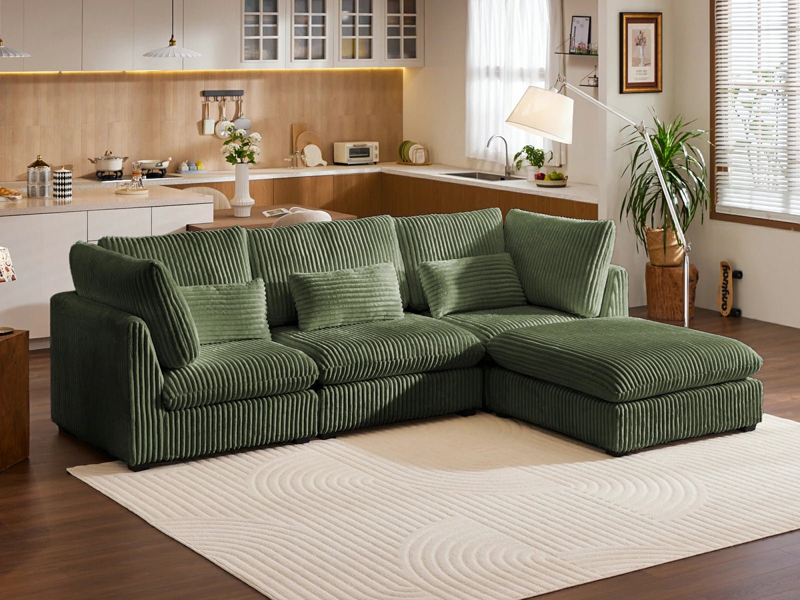 MONARCA Fluffy Corduroy 3 Seats with Ottoman