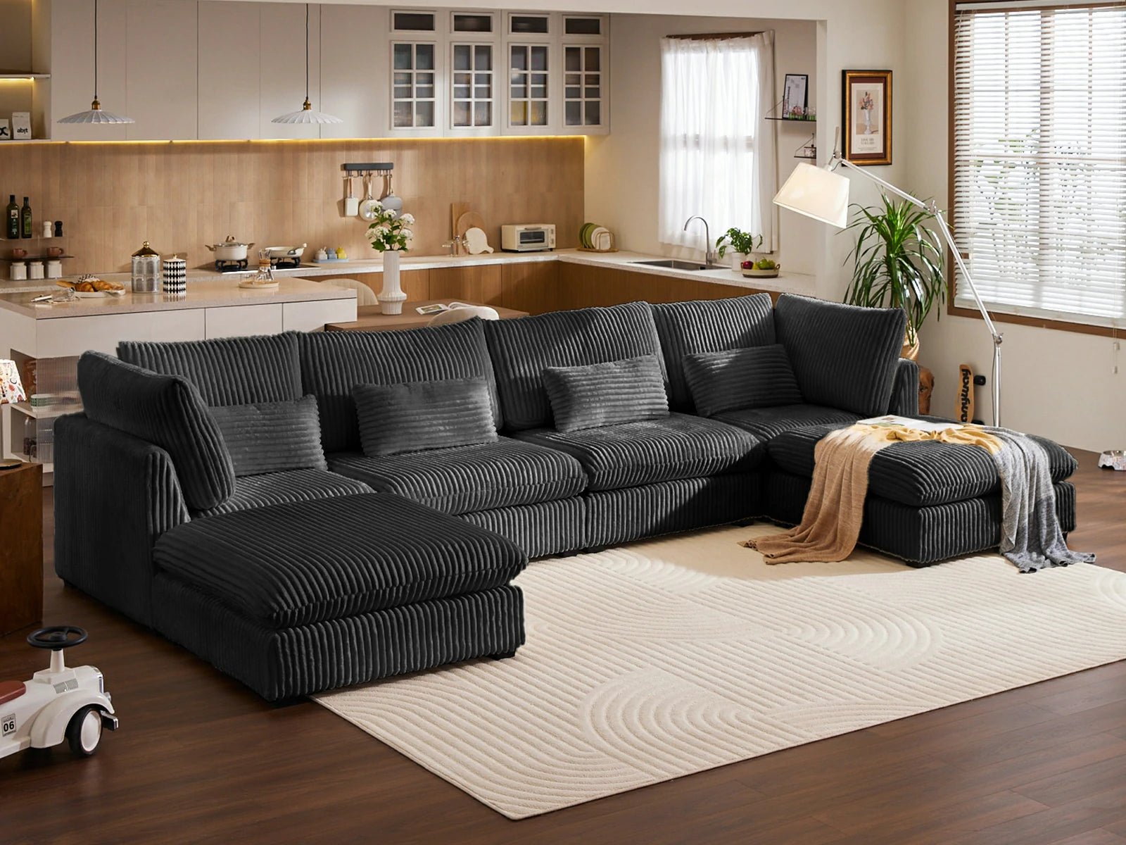 MONARCA Fluffy Corduroy 4 Seats with 2 Ottomans