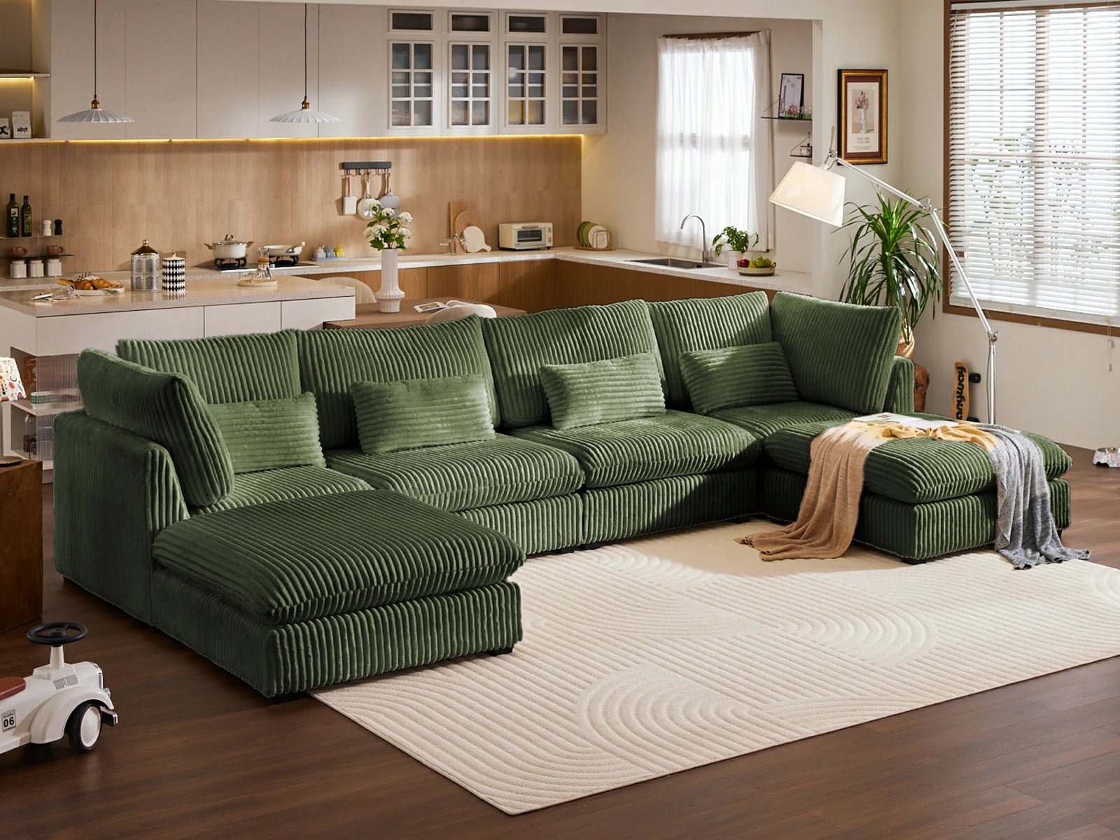 MONARCA Fluffy Corduroy 4 Seats with 2 Ottomans