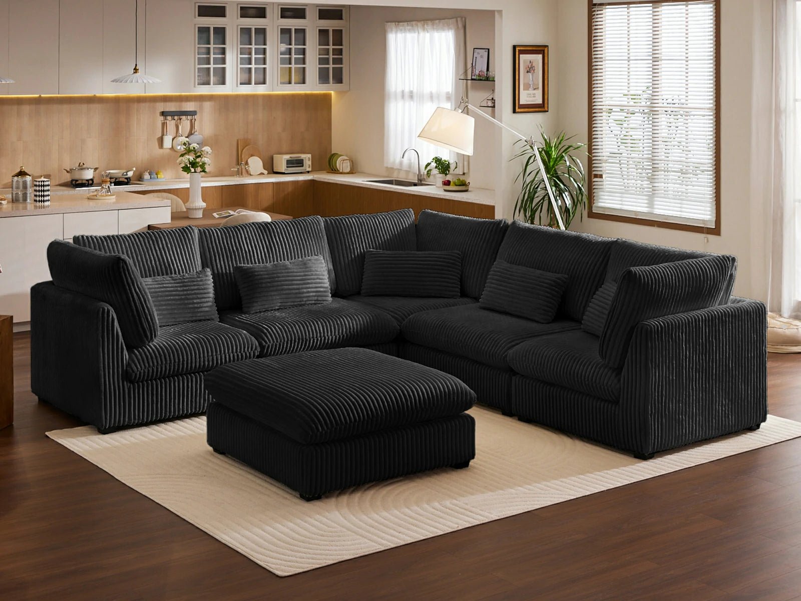 MONARCA Fluffy Corduroy 4 Seats with Corner & Ottoman