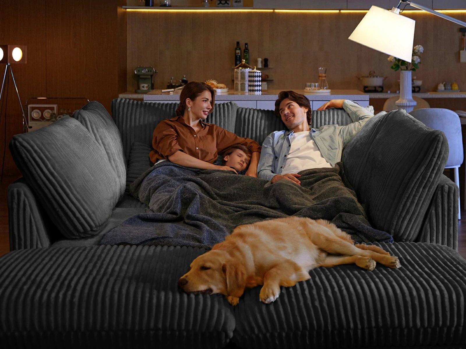 MONARCA Fluffy Corduroy 3 Seats with 3 Ottomans