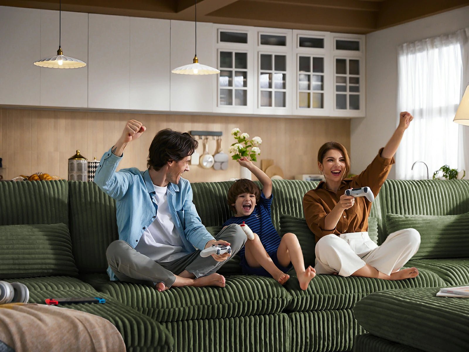 MONARCA Fluffy Corduroy 3 Seats with 3 Ottomans