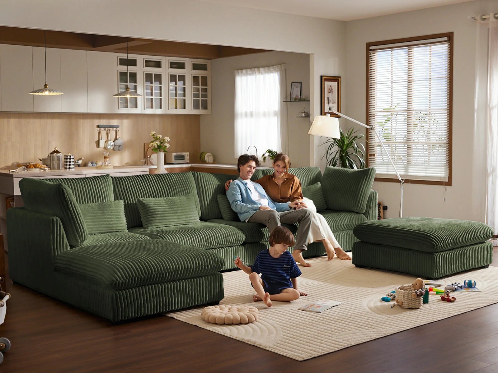 MONARCA Fluffy Corduroy 3 Seats with 3 Ottomans