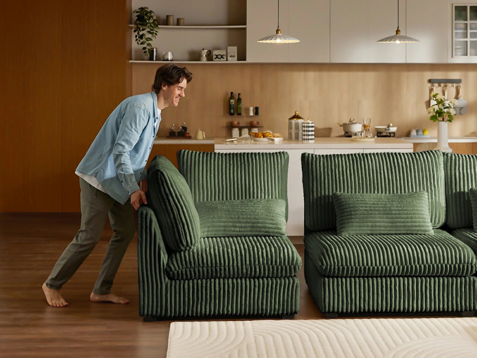 MONARCA Fluffy Corduroy 3 Seats with 3 Ottomans