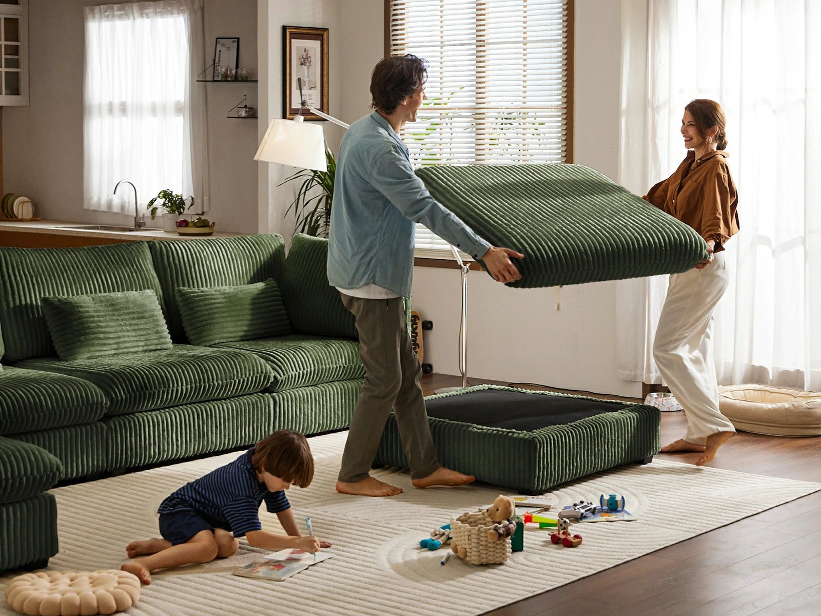 MONARCA Fluffy Corduroy 3 Seats with 3 Ottomans