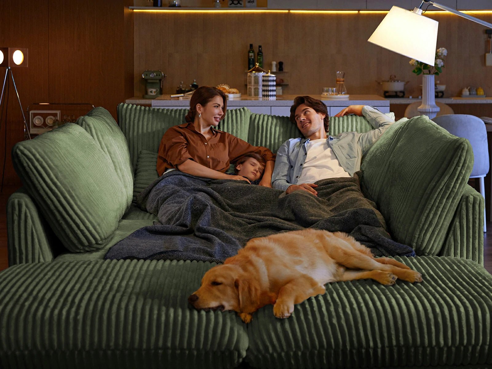 MONARCA Fluffy Corduroy 3 Seats with 3 Ottomans